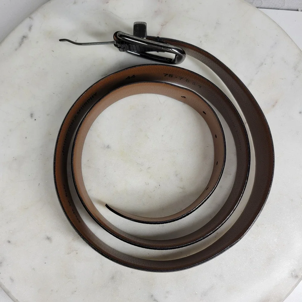 Johnston & Murphy Scored Leather Belt 44 Mens Black Ribbed Italy Dressy Preppy